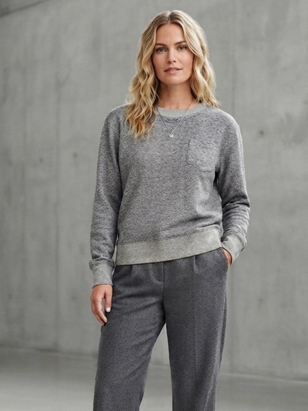 Roots Gray Salt & Pepper Crewneck Sweater with Pocket Size Medium Cotton